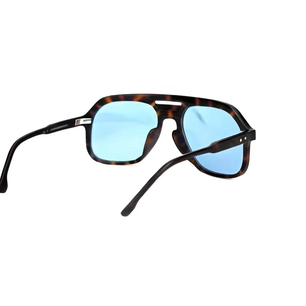 Women Tortoise Shell Elegant Fancy Sunglasses Blue Tint Lens Square Retro 70s 80